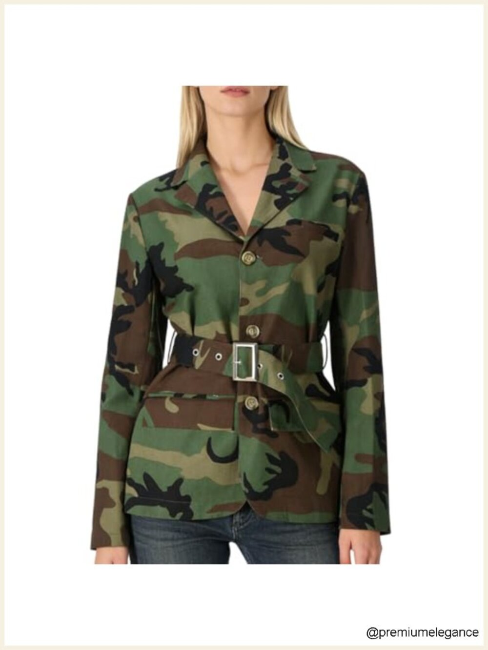 Women Oversized Camo Denim Blazer Jacket with Belt